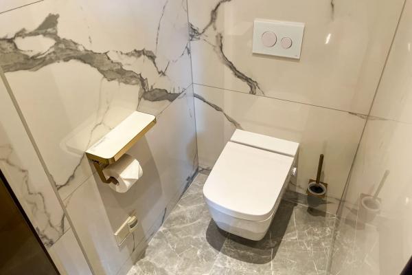 Bathroom shower shelf with marble